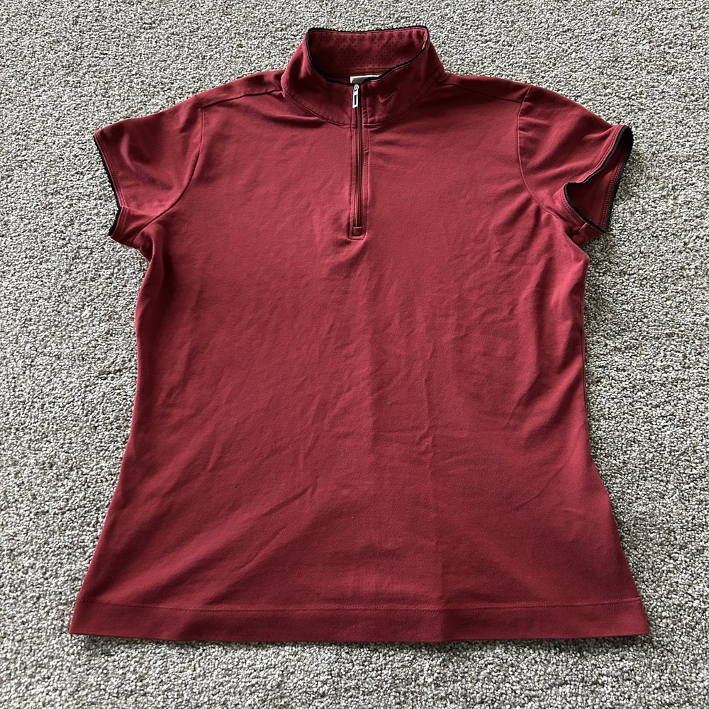 Nike Golf Polo Shirt Womens Large Red Dri-FIT 1/4 Zip Short Sleeve Golf Top